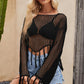 Tassel Hem Openwork Long Sleeve Cover Up