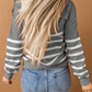 Striped Decorative Button Mock Neck Sweater