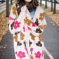Flower Pattern Button Up Cardigan with Pockets