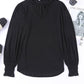Frill Notched Neck Smocked Designed Long Sleeve Blouse
