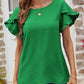 Textured Petal Sleeve Round Neck Tee