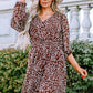 Printed Balloon Sleeve V-Neck Dress