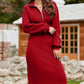 Half Zip Collared Neck Slit Midi Dress