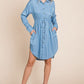 Faith Apparel Button Up Drawstring Shirt Dress
