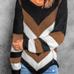 Eyelet Color Block Long Sleeve Sweater