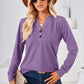 Notched Button Detail Long Sleeve T-Shirt