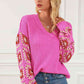 Exposed Seam V-Neck Drop Shoulder Sweater