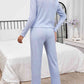 Round Neck Long Sleeve Top and Drawstring Pants Lounge Set