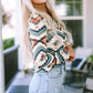 Printed Notched Neck Long Sleeve Top