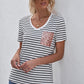 Striped Sequin Patch V-Neck Tee