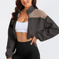 Contrast Drawstring Zip Up Jacket