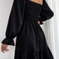 Smocked Square Neck Flounce Sleeve Mini Dress