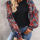 Round Neck Contrasting Color Printed Lantern Sleeve Top