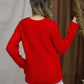 Openwork Round Neck Raglan Sleeve Sweater