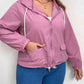 Plus Size Zip-Up Drawstring Hooded Jacket with Pockets