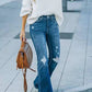 Button Fly Distressed Wide Leg Jeans