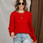 Openwork Round Neck Raglan Sleeve Sweater