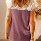 Scalloped Spliced Lace V-Neck Top