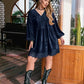 Plus Size Lace Detail V-Neck Balloon Sleeve Mini Dress
