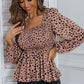 Square Neck Long Sleeve Smocked Blouse