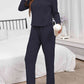 Round Neck Long Sleeve Top and Drawstring Pants Lounge Set