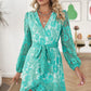 Pompom Trim Puff Sleeve Belted Lace Dress