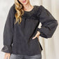 HEYSON Full Size Mineral Wash Smocked Round Neck Blouse