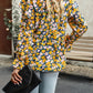 Printed Round Neck Flounce Sleeve Blouse