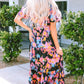 Printed V-Neck Short Sleeve Maxi Dress