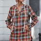 Plaid Drawstring Long Sleeve Hooded Dress with Pocket