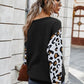 Leopard Round Neck Dropped Shoulder Sweater