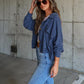 Ribbed Collared Neck Button Up Jacket