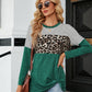 Color Block Round Neck Long Sleeve Blouse