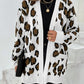 Leopard Open Front Dropped Shoulder Cardigan