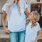 Women Swiss Dot Frill Neck Flutter Sleeve Blouse