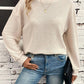 Waffle-Knit Round Neck Long Sleeve T-Shirt