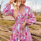 Printed Surplice Neck Long Sleeve Dress