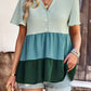 Color Block Notched Neck Tiered Short Sleeve Blouse