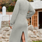 Half Zip Collared Neck Slit Midi Dress