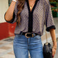 Geometric Print Notched Blouse