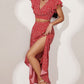 Printed Flutter Sleeve Crop Top and Ruffle Hem Slit Skirt