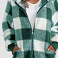 Plaid Zip Up Hooded Jacket with Pockets