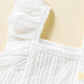 Baby Girl Decorative Button Ruffle Shoulder Textured Dress