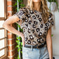 Animal Print Puff Sleeve Round Neck Blouse