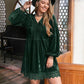 Plus Size Lace Detail V-Neck Balloon Sleeve Mini Dress