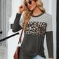 Color Block Round Neck Long Sleeve Blouse