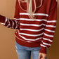 Striped Decorative Button Mock Neck Sweater