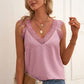 Swiss Dot Lace Trim V-Neck Tank