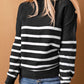 Striped Decorative Button Mock Neck Sweater