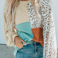 Color Block Leopard Round Neck Sweatshirt